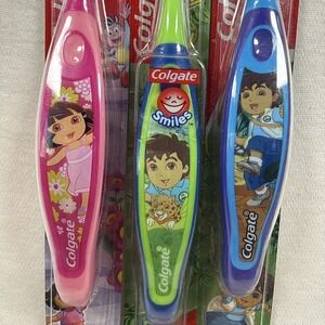 3 Colgate Kids Toddler Toothbrush Ages 2+ Dora & Go Diego Go Extra Soft RARE NOS